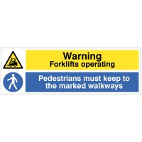 Warning - Forklifts Operating - Pedestrians must Keep to Marked Walkways